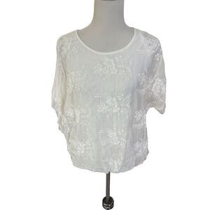 Tendenze white silk blend embroidered top with elastic hem Italy size M
